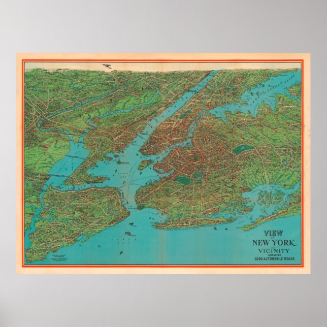 Póster Mapa antiguo del puerto de NYC (1925) Vieja ciudad (Frente)
