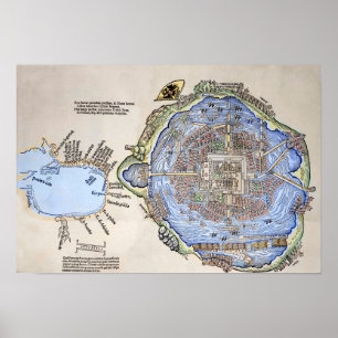 Póster Mapa antiguo del Tenochtitlan capital azteca