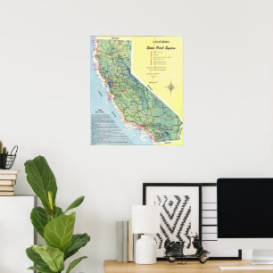 Póster Mapa Antiguo Detallado de California 1951
