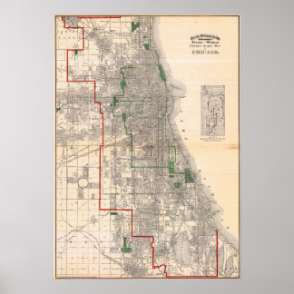 Póster Mapa Antiguo Detallado de Caminos de Chicago