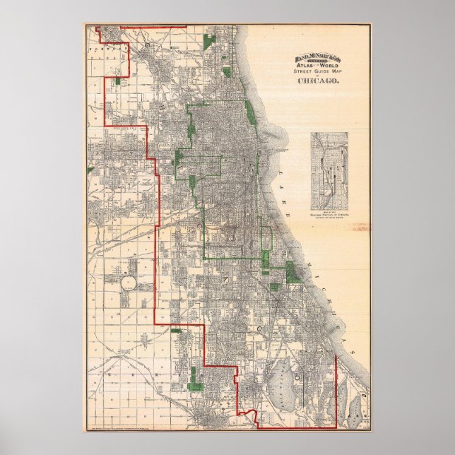 Póster Mapa Antiguo Detallado de Caminos de Chicago (Frente)