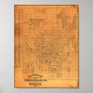 Póster Mapa Antiguo Detallado de Indianapolis 1885