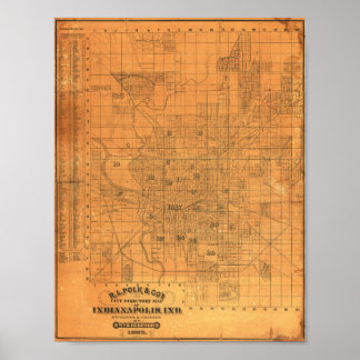 Póster Mapa Antiguo Detallado de Indianapolis 1885