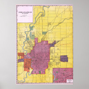Póster Mapa Antiguo Detallado de Indianapolis 1898
