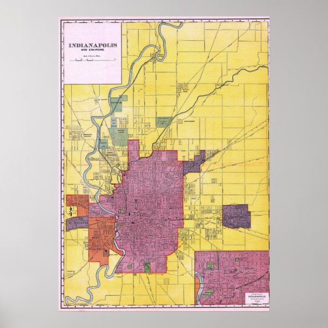 Póster Mapa Antiguo Detallado de Indianapolis 1898 (Frente)