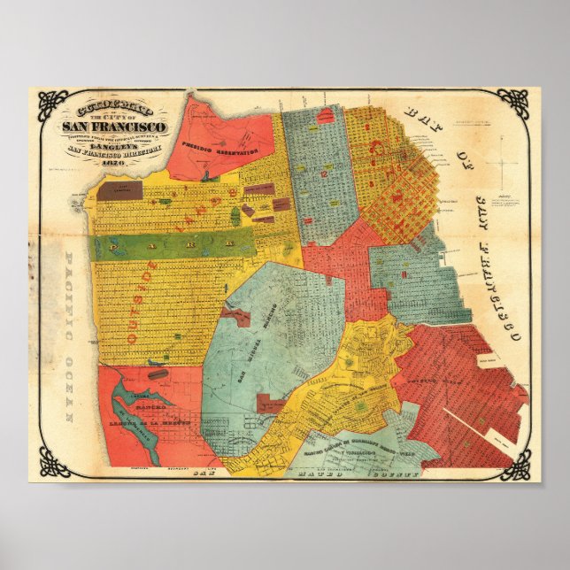 Póster Mapa Antiguo Detallado de San Francisco 1876 (Frente)