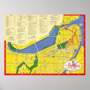 Póster Mapa Antiguo Pintoresco Colorido Detallado de Bost