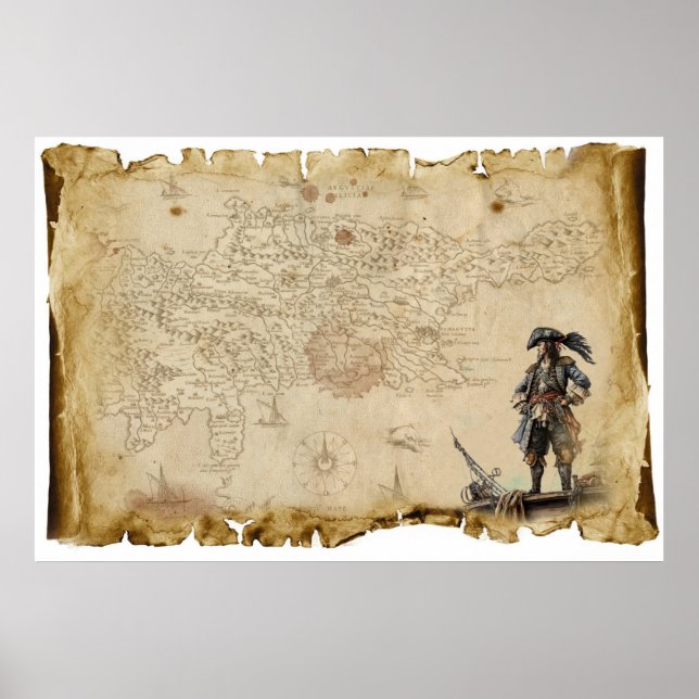 Póster Mapa antiguo pirata (Frente)