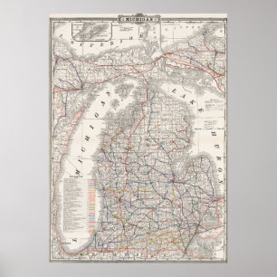 Póster Mapa Antiguo Premium de la Zona de Michigan 1892