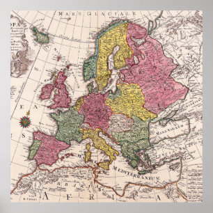 Póster Mapa antiguo retro de Europa