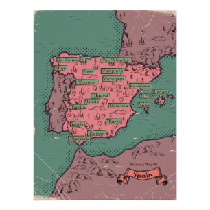 Póster Mapa antiguo vintage de España