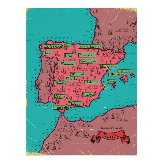 Póster Mapa antiguo vintage de España (Anverso)