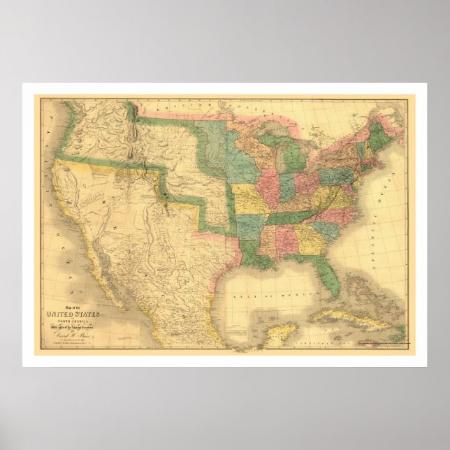 Póster Mapa asombroso de Estados Unidos de 1839 (Frente)
