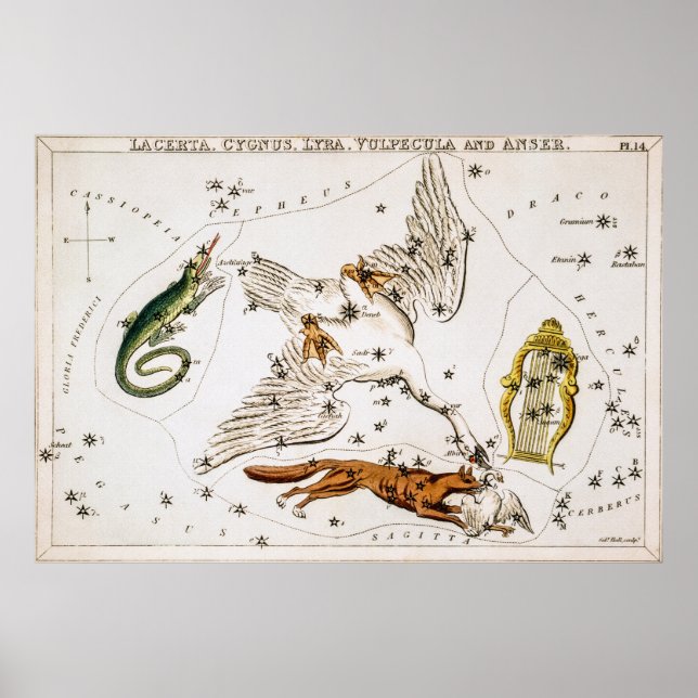 Póster Mapa astronómico celestial vintage (Frente)