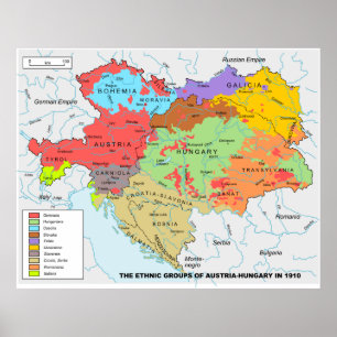 Póster Mapa Austria-Hungría de diversidad étnica en 1910