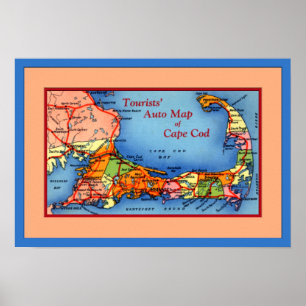 Póster Mapa auto de los turistas de Cape Cod