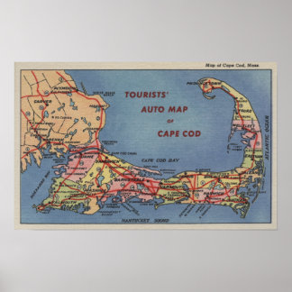 Póster Mapa automático de turistas de Cape Cod
