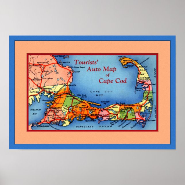 Póster Mapa automático de turistas de Cape Cod Massachuse (Frente)