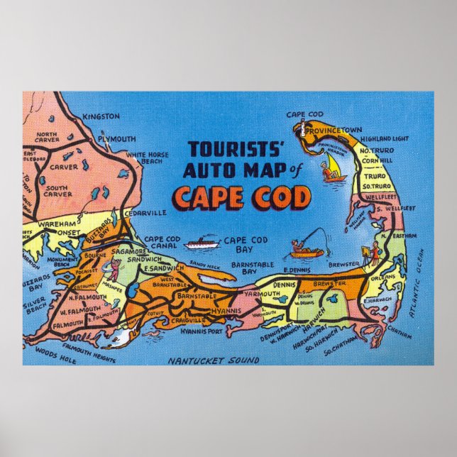 Póster Mapa automático detallado de Cape Cod (Frente)