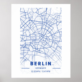 Póster Mapa azul de Berlín Alemania