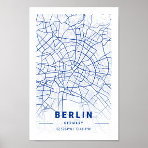 Póster Mapa azul de Berlín Alemania
