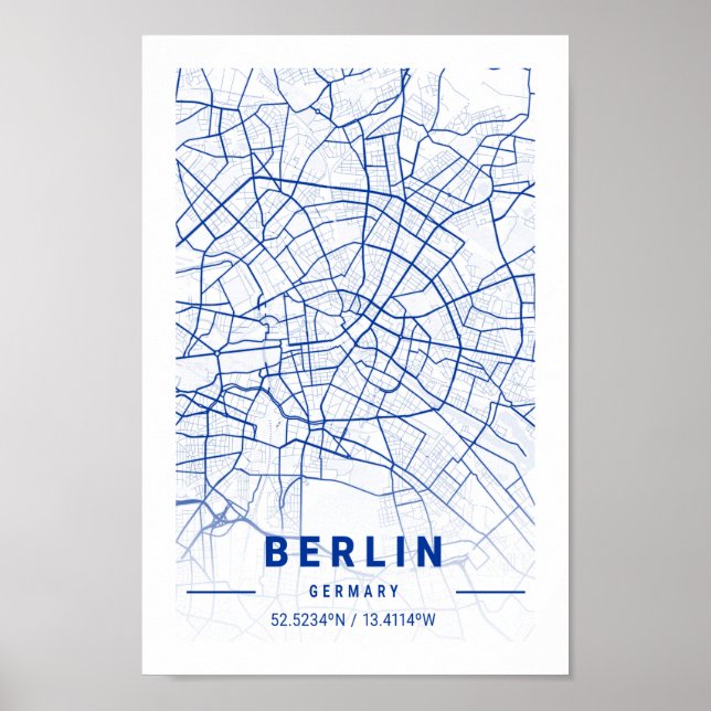 Póster Mapa azul de Berlín Alemania (Frente)