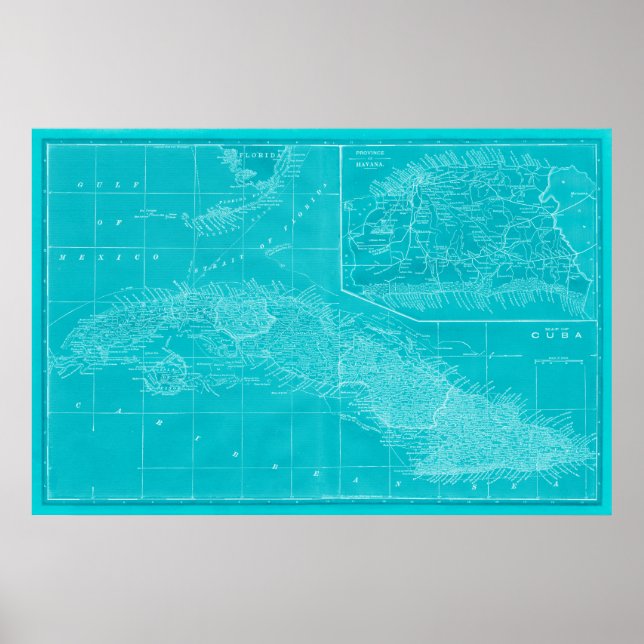 Póster Mapa azul de Cuba (Frente)