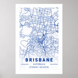 Póster Mapa azul de la ciudad de Brisbane