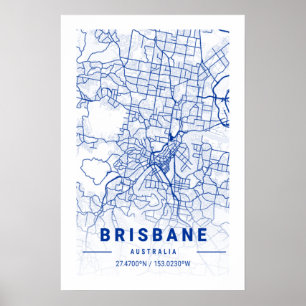 Póster Mapa azul de la ciudad de Brisbane