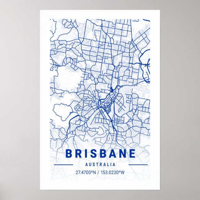 Póster Mapa azul de la ciudad de Brisbane (Frente)
