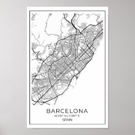 Póster Mapa BARCELONA - Mapa Blanco Y Negro