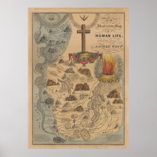 Póster Mapa bíblico antiguo de la escritura sagrada (1847