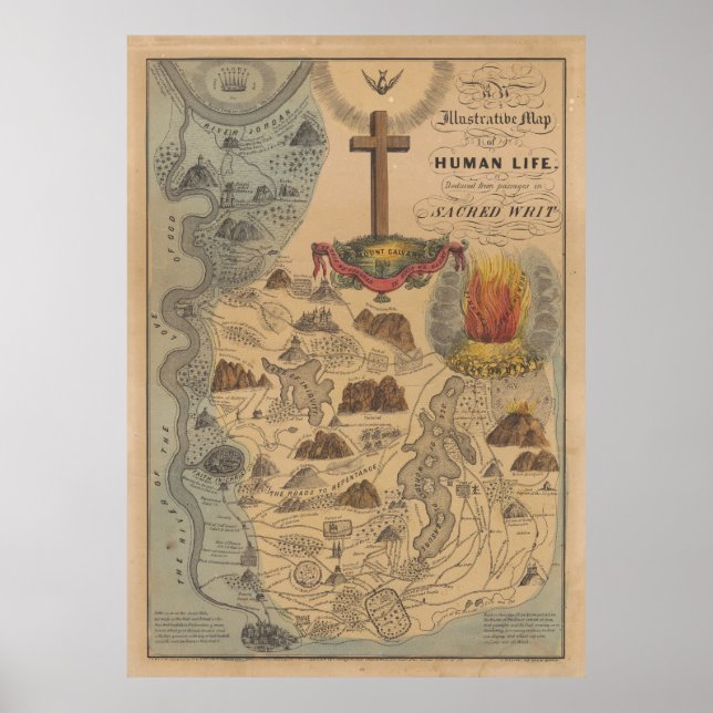 Póster Mapa bíblico antiguo de la escritura sagrada (1847 (Frente)