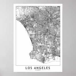 Póster Mapa blanco de Los Ángeles