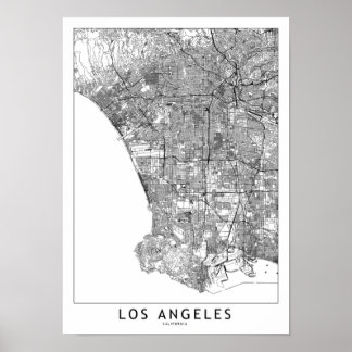 Póster Mapa blanco de Los Ángeles