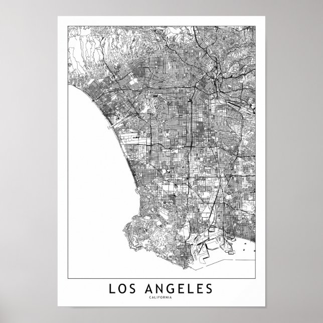 Póster Mapa blanco de Los Ángeles (Frente)
