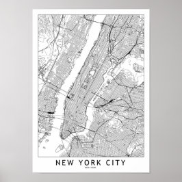 Póster Mapa blanco de Nueva York