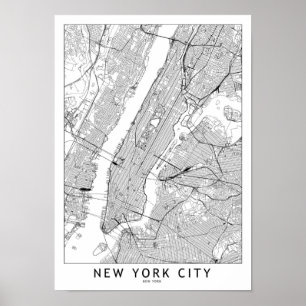 Póster Mapa blanco de Nueva York