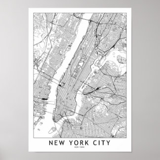 Póster Mapa blanco de Nueva York