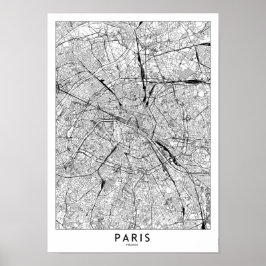Póster Mapa blanco de París
