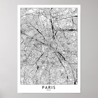 Póster Mapa blanco de París