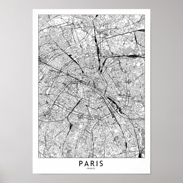 Póster Mapa blanco de París (Frente)