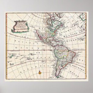 Póster Mapa Bowen 1747 de América del Norte y América del