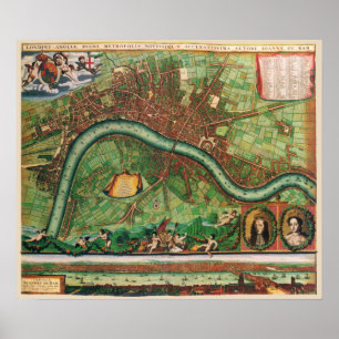 Póster Mapa callejero antiguo del Londres, Inglaterra del