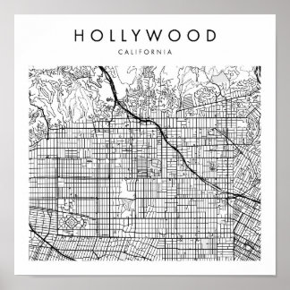 Póster Mapa callejero moderno mínimo de Hollywood Califor