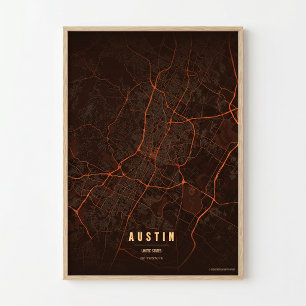 Póster Mapa Calor Austin Ciudad Texas Regalo Arte 