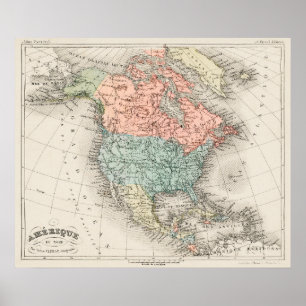 Póster Mapa cartográfico vintage de América del Norte (18