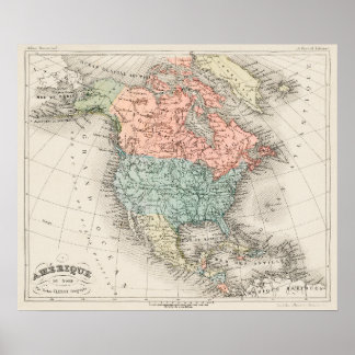 Póster Mapa cartográfico vintage de América del Norte (18
