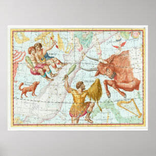 Póster Mapa Celeste Antiguo Constelaciones