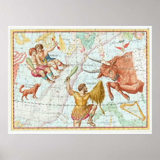 Póster Mapa Celeste Antiguo Constelaciones (Frente)